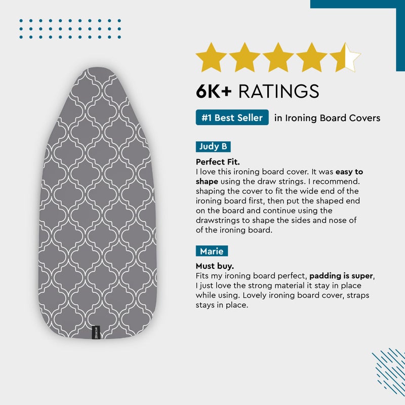 Encasa XO Ironing Board Cover and Pad 49"x18" - Thick 3mm Felt Padding, Drawstring Tightening & Lock, Easy Fit, Scorch & Stain Resistant, Fits Wide Ironing Board - Daisy Blue - Image 5